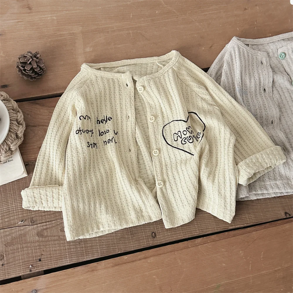Spring Infant Baby Coarse Waffle Printed Jacket Toddler Boy Girls Coat Cardigan Kids Long Sleeve Outwear Top Newborn Clothes