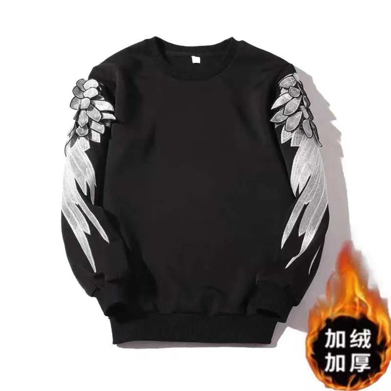 2023 New Fashion Brand Sweatshirt Men's Embroidered Arm Wings Trend Handsome Loose Round Neck Long Sleeve Top Pullover Men