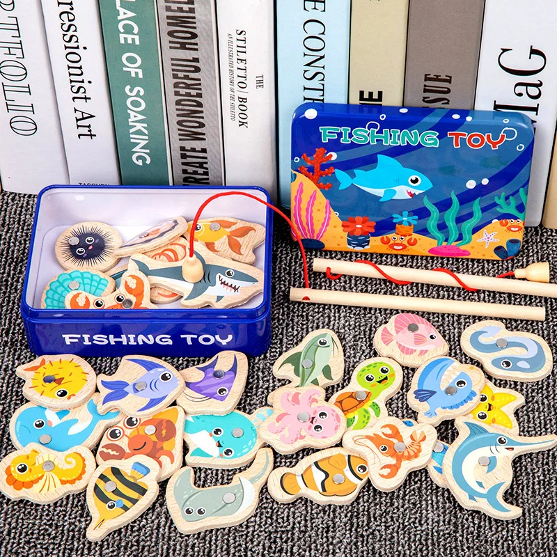 Magnetic Fishing Game Suitable For Young Children Wooden Letter Puzzle Maze Board Preschool ABC Capital Letter Matching Game Fishing Game