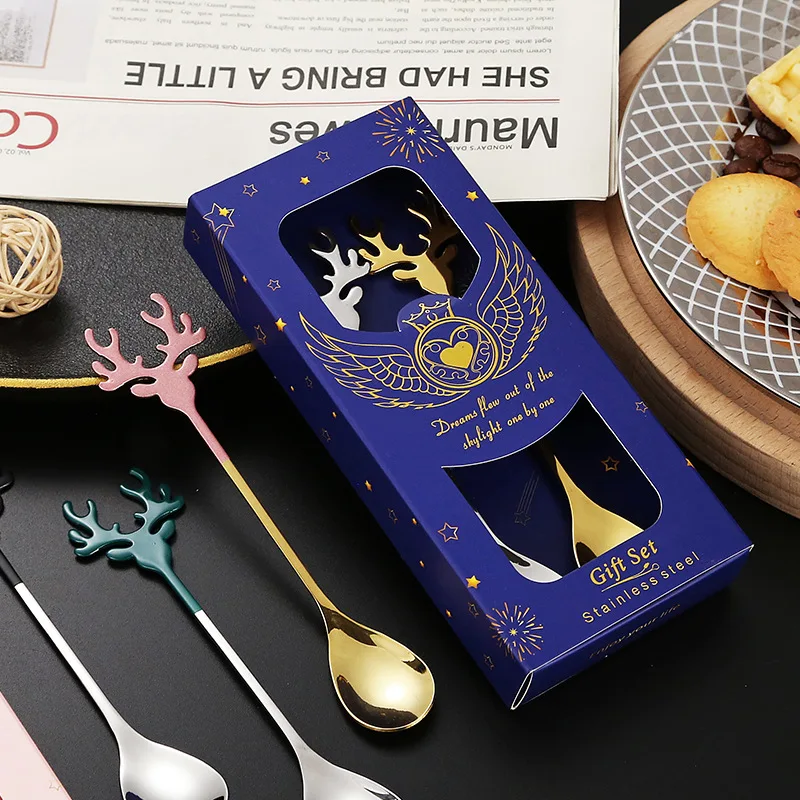 

3pcs Christmas Elk Head Shape Stainless Steel Snowman Santa Spoon New Year 2024 Christmas Decoration for Home Navidad 2023 Gifts