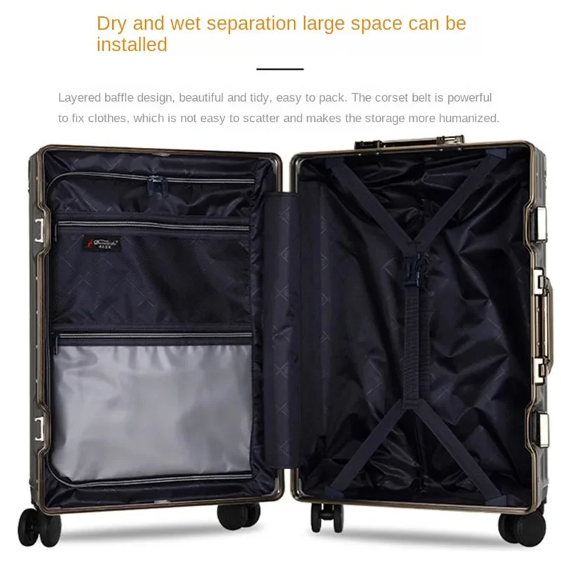 New Aluminum Frame Suitcase Travel Bags Man Cabin 20 High