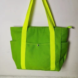 Spacious Canvas Letter Tote Bag - Versatile Women's Handbag for Work, School, and Shopping (Green)
