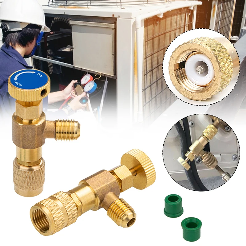 Refrigeration Charging Air Conditioning Adapter for R410A R22 1/4" Liquid Safety Valve Hose R22 Copper Adapter Hand Tool Parts