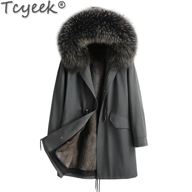 Tcyeek Natural Mink Fur Parka Real Fur Jacket Female Winter Jackets for Women Clothes 2023 Korean Warm Detachable Fox Fur Collar