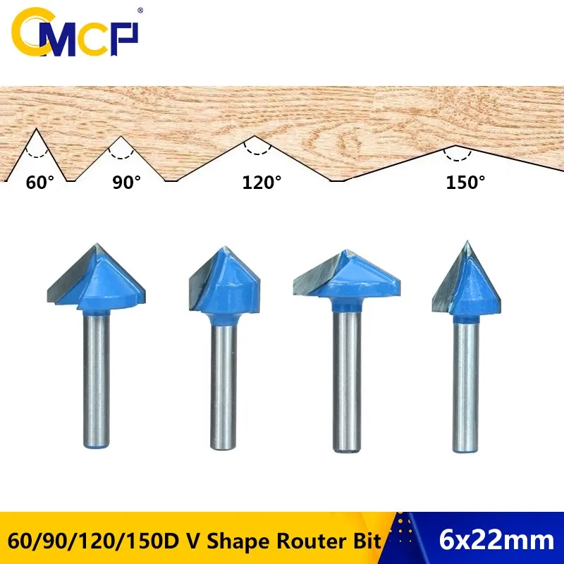 

CMCP 60/90/120/150 Degrees V Groove Router Bit 1pc 6mm Shank For Wood Carbide Trim Router Bit Woodworking 3D Milling Cutter