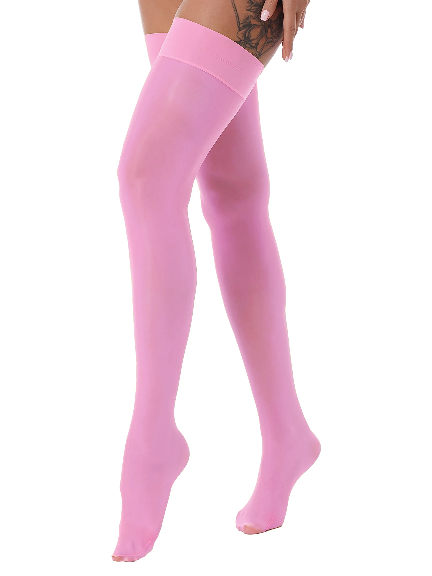 1 Pair Sexy Over Knee Socks Japanese Thigh High Stockings Solid Oil Shiny Smooth Elastic Purple Stockings Women Knee High Socks