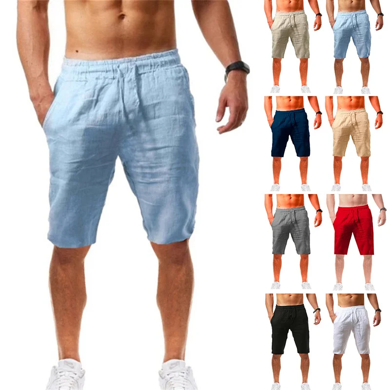 

Cotton Linen Casual Soild Shorts Men Summer Cotton Linen Shorts Man Breathable Sports Shorts Gym Basketball Shorts Men Beachwear