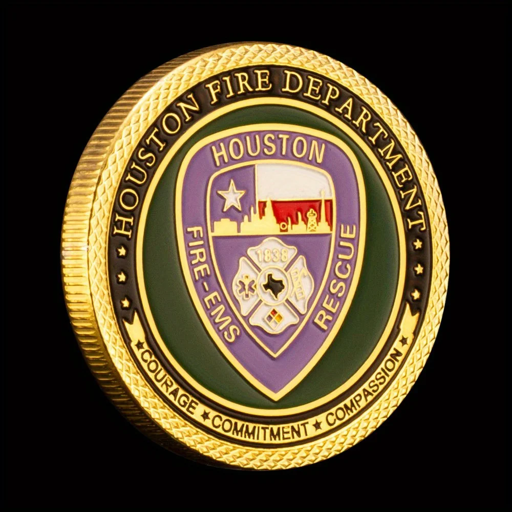 Houston Fire Department Gold-Plated Commemorative Souvenir Coin - Saint Florian Edition