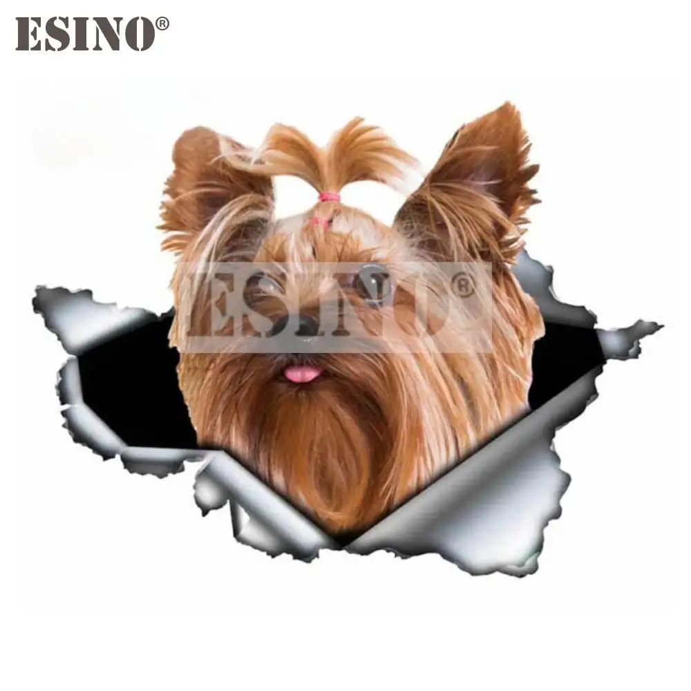 

Car Styling Cool 3D Metal Torn Metal Little Yorkshire Terrier Dog Tongue Out PVC Car Body Sticker Waterproof Vinyl Decal