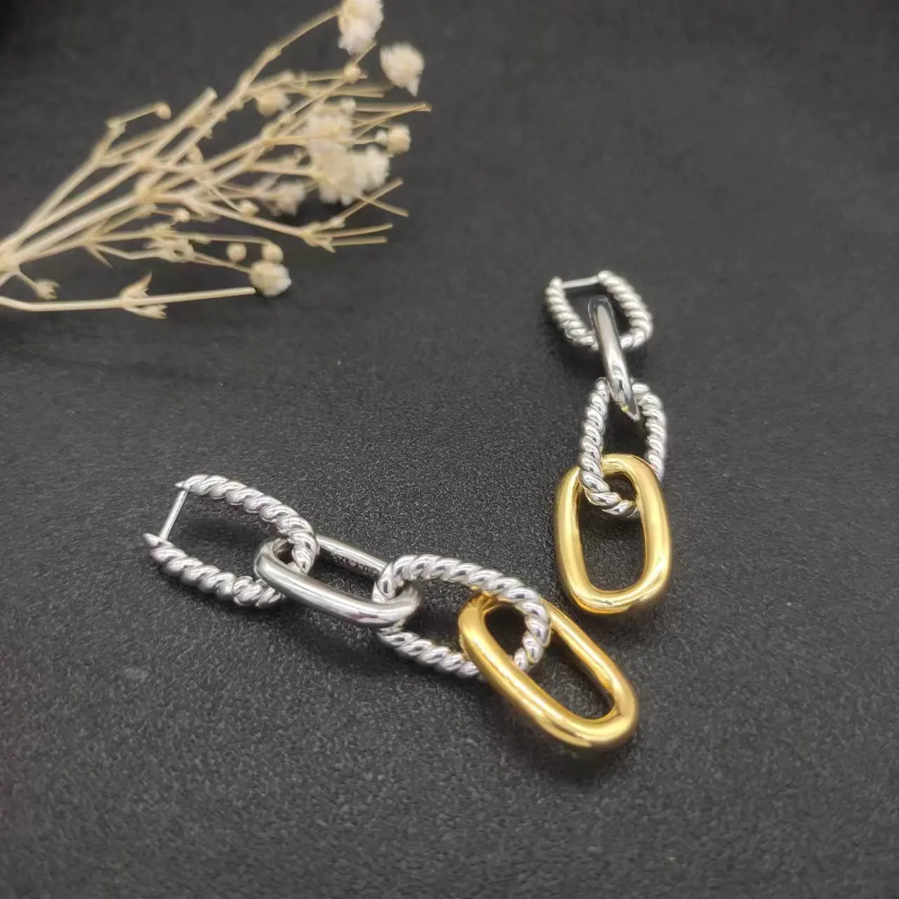 HSC DY Gold Hook Twisted Wire Buckle Earrings in Sterling Silver with 14K Yellow PlatedPlated