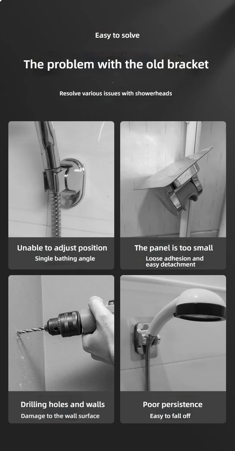 Description Picture 4 of itemShower Head Holder Adjustable Wall Mounted Shower Holder Self-Adhesive Showerhead Handheld Bracket Bathroom Accessories