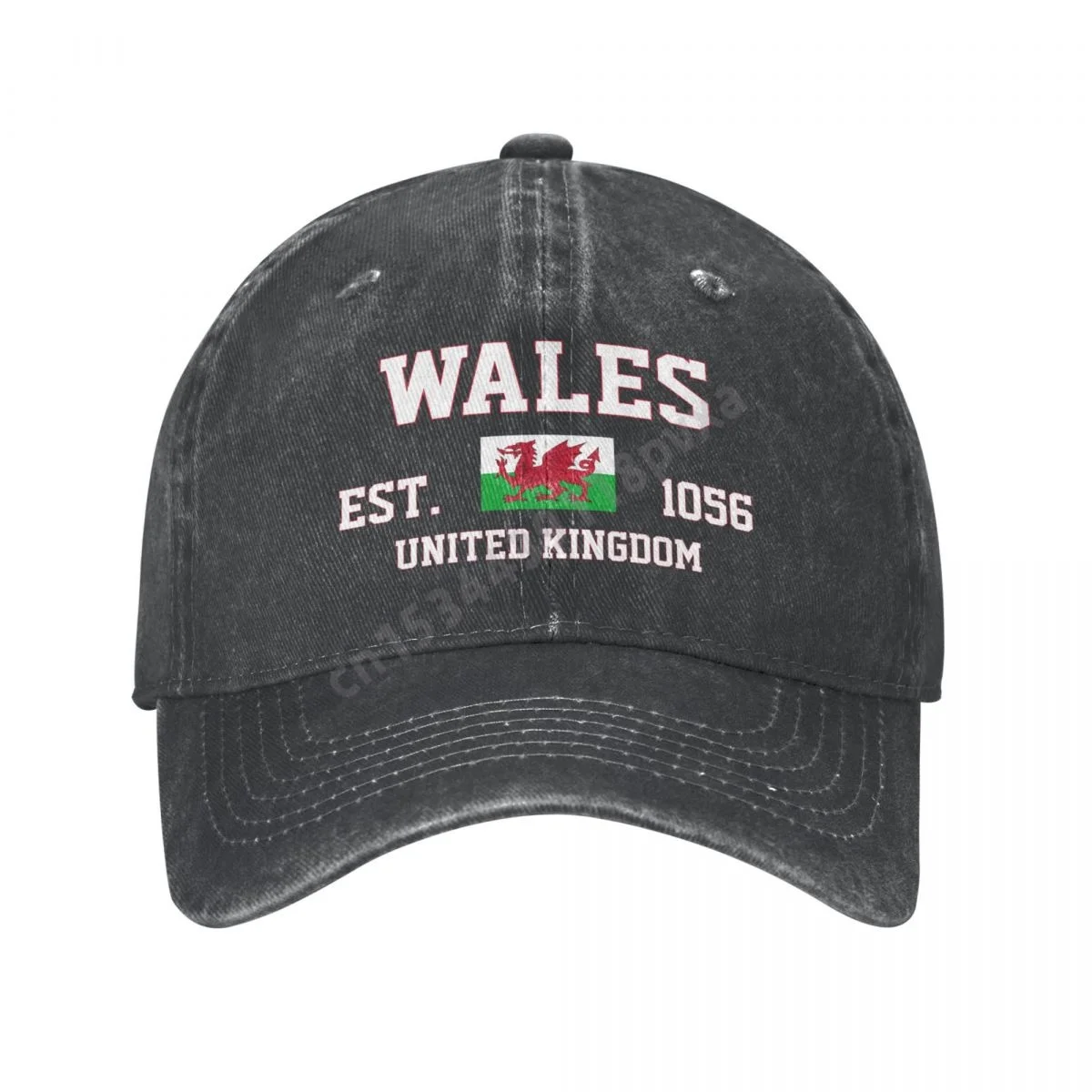 

Unisex Adult Wales Flag Welsh Est. 1056 Charcoal Washed Denim Baseball Cap Men Classic Vintage Cotton Dad Trucker Hat