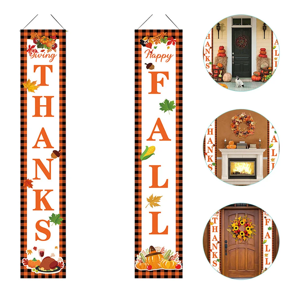 Happy Fall Banner Fall Decorations Outdoor Hello Fall Front Porch Door Sign Banner Fall Banners For Outside