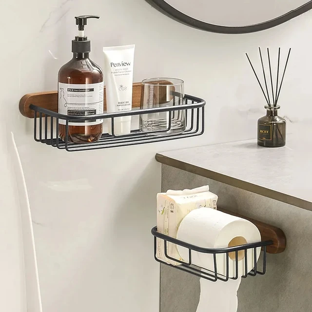 Juego de accesorios de baño de madera de nogal, toallero negro, soporte de  papel higiénico, barra de toalla, estante de baño - AliExpress