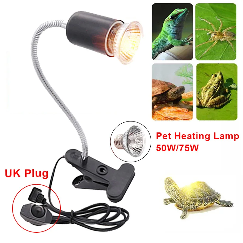 Adjustable reptile lamp set 50W/75W UVB UVA bulb basking heating light clip-on holder thermometer turtle for tortoises lizard reptile heating lamp reptile light bulb reptile lamp bulb