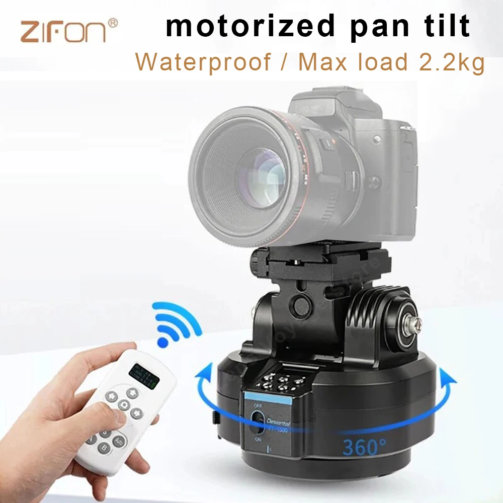 ZIFON Remote Control Pan Tilt Motorized Tripod Head Electric Rotation Panoramic Head Max Load 2.2kg Waterproof