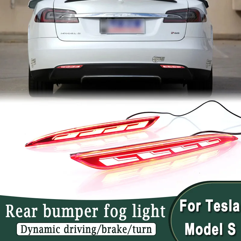 

For Tesla Model S 2012-2022 LED Rear Bumper Fog Lamp Stop Brake Light Dynamic Turn Signal Light Daytime Driving Decoration Lamp