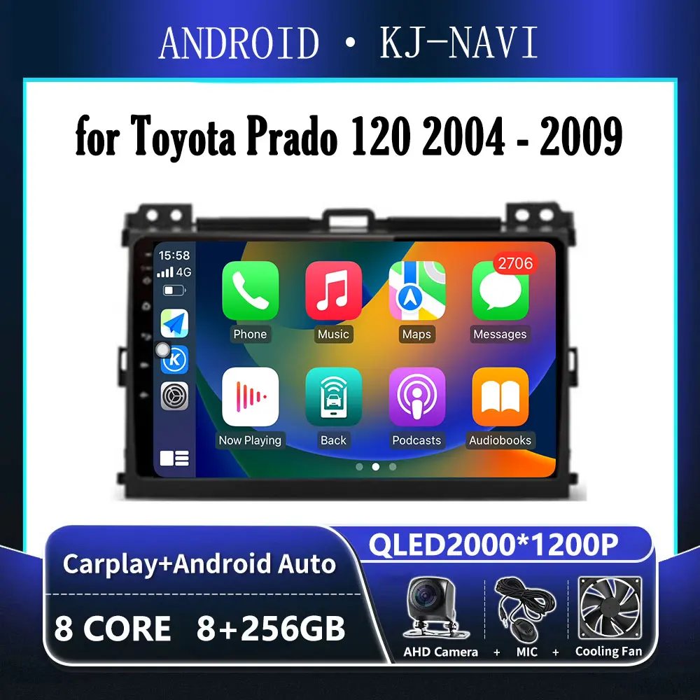 

Автомагнитола Carplay для Toyota Prado 120 2004-2009, мультимедийный проигрыватель на Android 14 с GPS-навигацией, 2 din, Wi-Fi, DSP, 4G