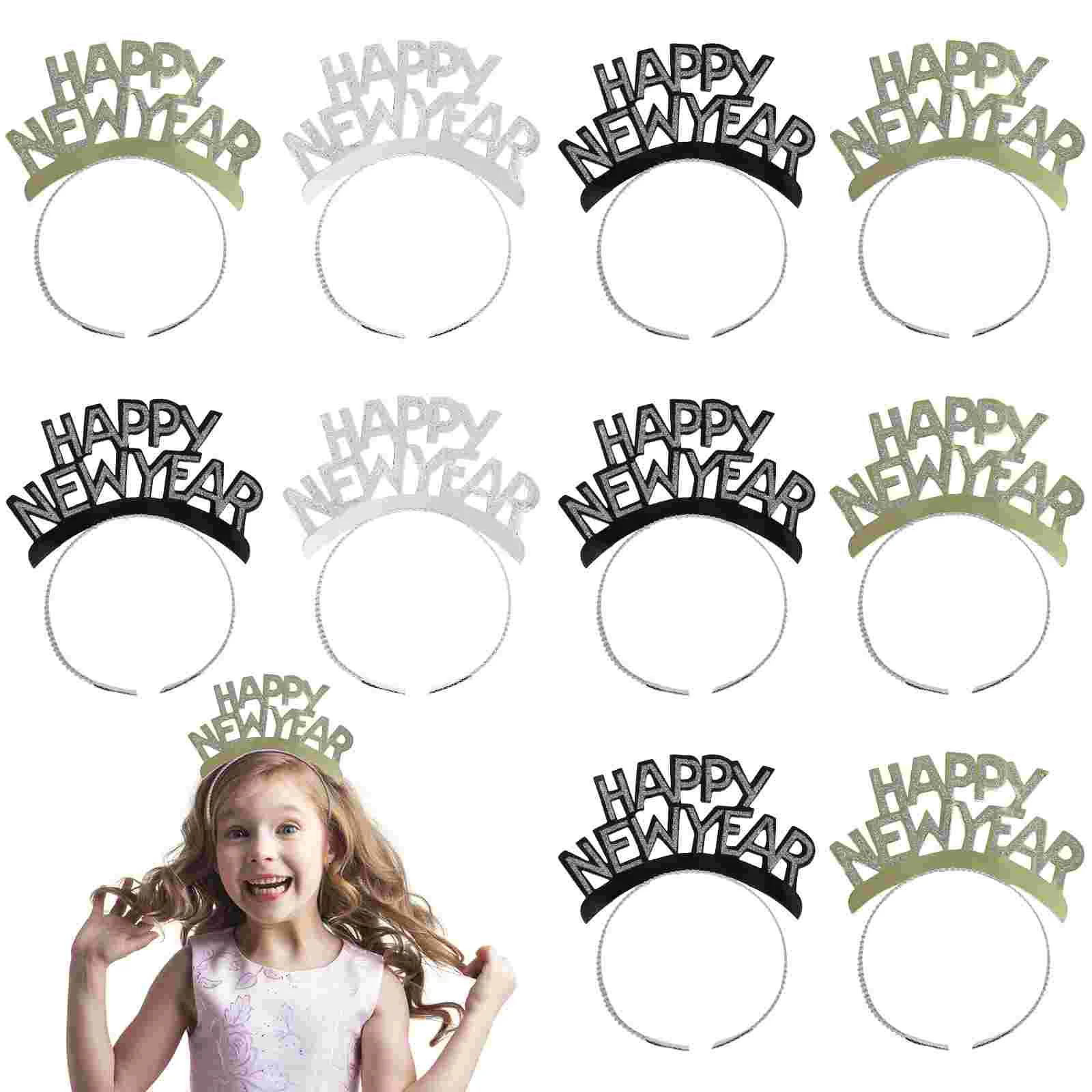 

HAPPY NEW YEAR Hair Clips Clasp Headband For Kids Women Cosplay Headwear Xmas New Year Party Decorations Tiara