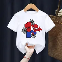 Children's T-shirt Birthday Numbers 1-8 Marvel T-shirt Children's Cartoon Kawaii Casual Wear Superhero Boys and Girls T-shirt 1