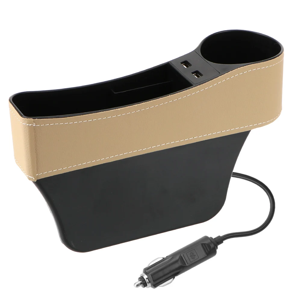 Dual USB Charger Seat Gap Slit Box Leather Car Seat Gap Storage Box Car Organizer Phone Bottle Cups Holder Accessories