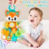 Soft Hanging Crinkle Squeaky Sensory LearningToy Stroller Car Seat Crib Travel Plush Animal Wind Chime with Teether Boys Girls 2