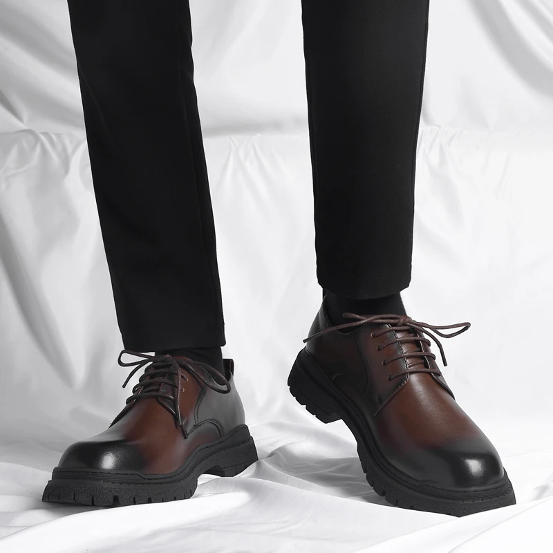 

British Style Thick Bottom Round Toe Quality Brown Leather Business Shoes Handmade Casual Formal Oxford Shoes Lace Up Men Shoes