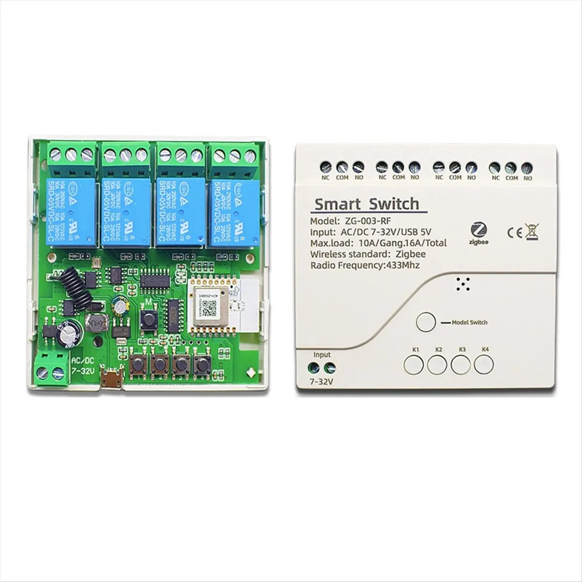 (A32M) Tuya Smart Zigbee AC/DC7-32V 스위치 4채널(딩 레일 하우징 포함) Alexa 홈 어시스턴트와 함께 작동