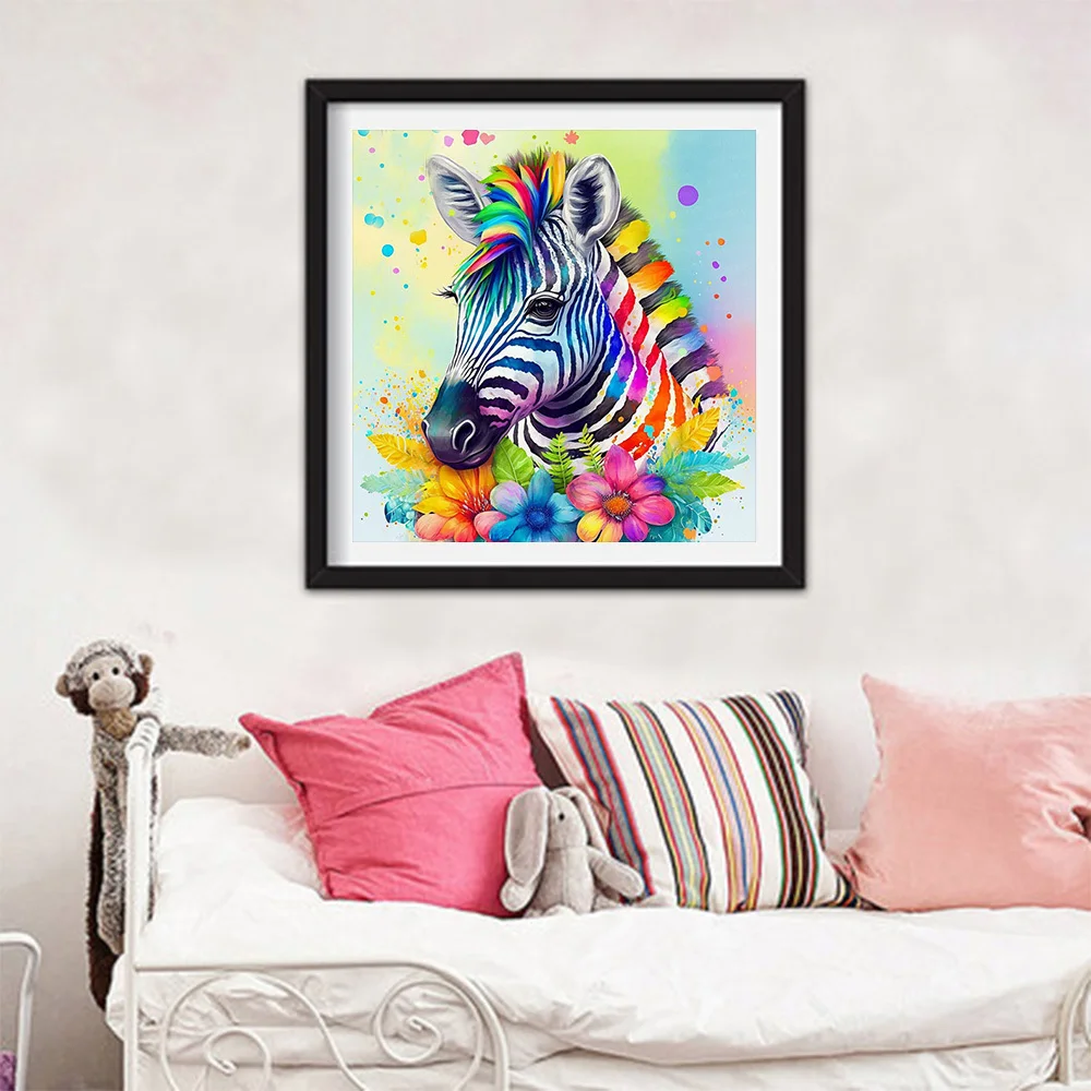 Huacan Diy Diamond Painting AB Zebra Colorful Full Square/Round Embroidery  Mosaic Horse Animal Crystal Home Decor