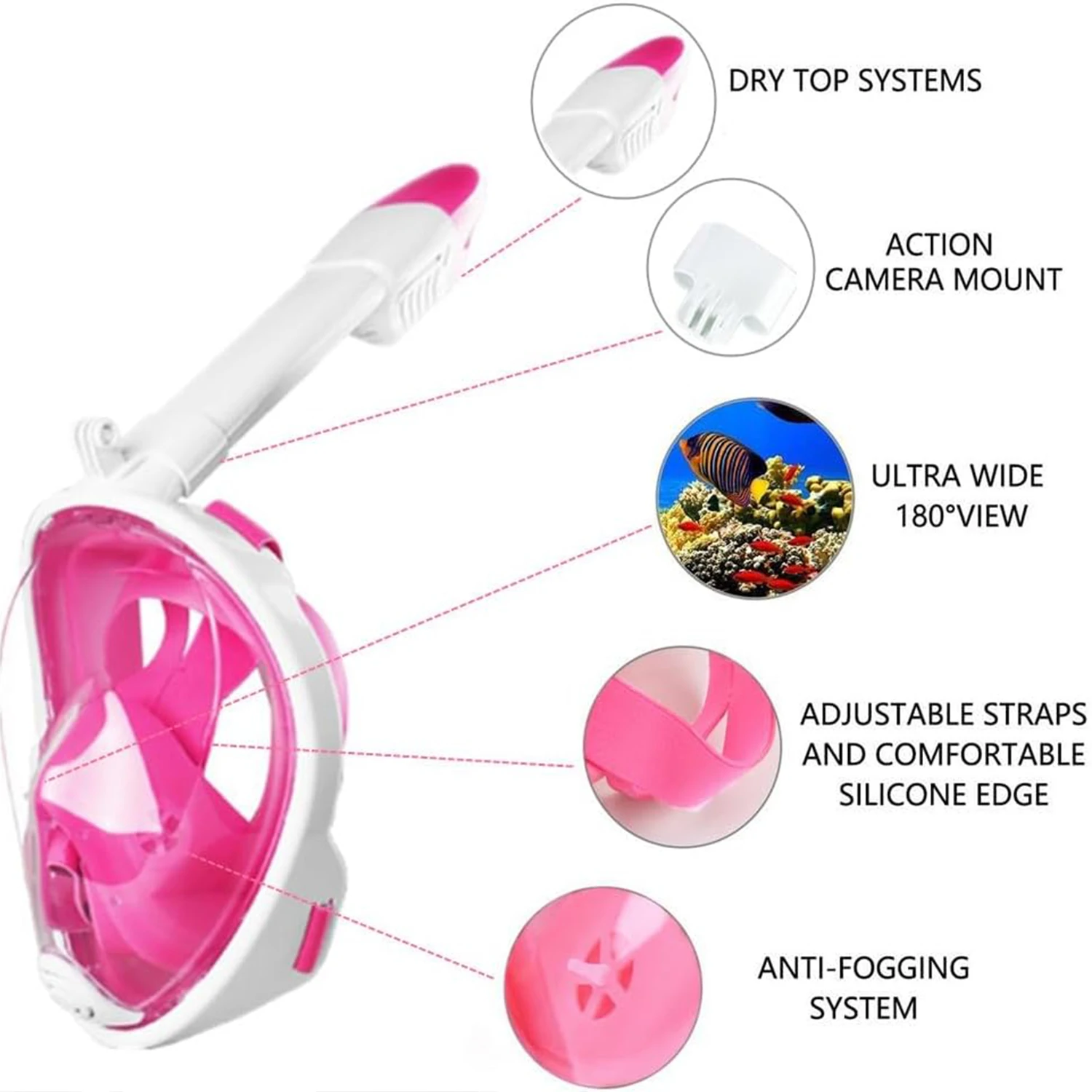 Kids Full Face Snorkeling Mask Diving Swimming With Wide View Anti-Fog Anti-Leak Safe Breathing System Easy Breath Diving Mask 6