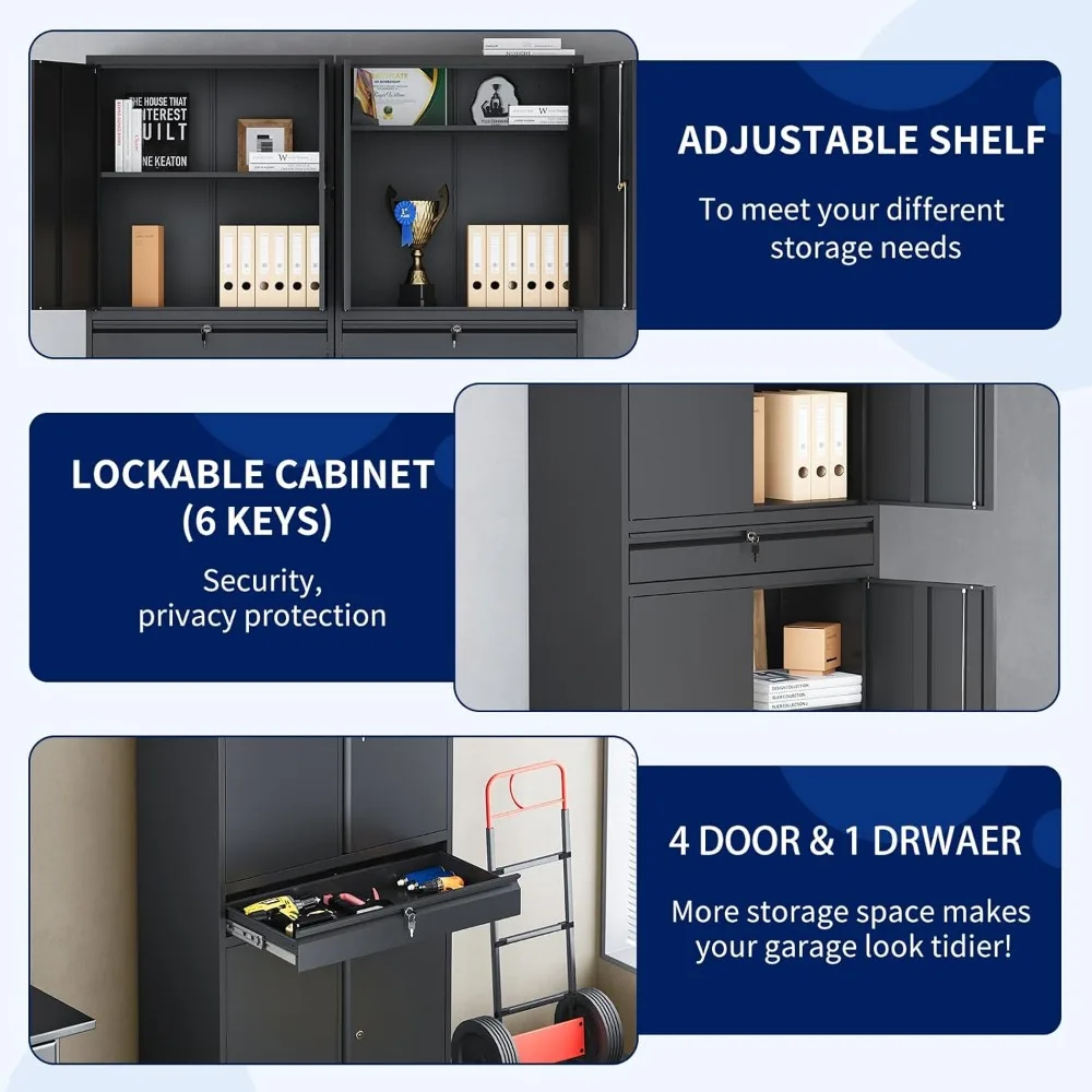 Metal Garage Storage Cabinet with Locking Doors and Adjustable Shelves, Tool Storage Cabinet with 1 Drawer - 71" 6