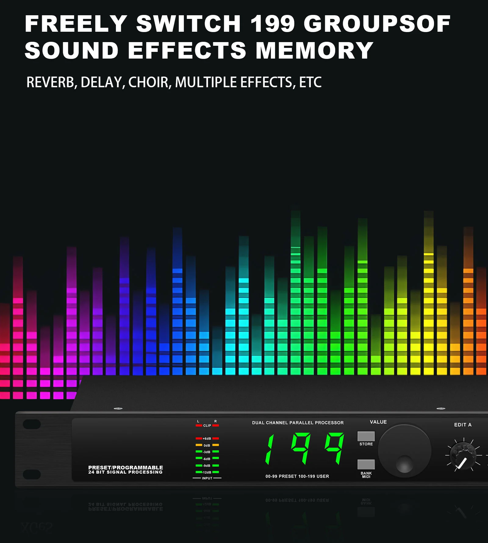 Professional DSP Digital Audio Processor 199 Preset Multi Effects Microphone Noi