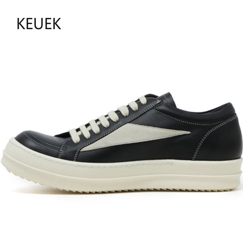 

New Designer Genuine Leather Casual Board Shoes Men Thick Sole Fashion Outdoor Breathable Luxury Sneakers Male Sport Flats 5A