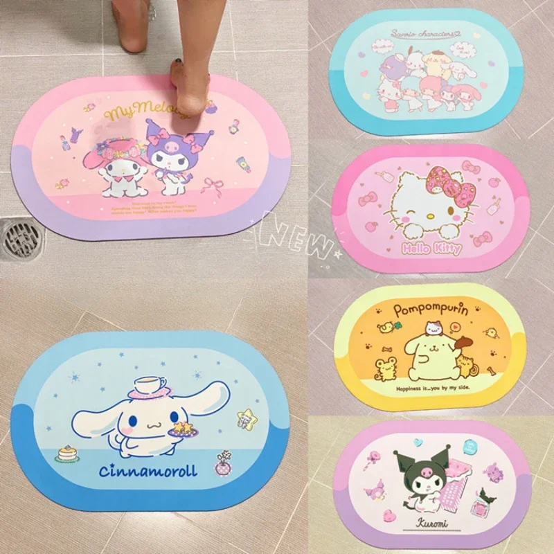 

Kawaii Sanrio Anime Hello Kitty My Melody Cinnamoroll Cute Cartoon Diatom Mud Carpet Sweet Lovely Absorbent Carpet Girly Heart
