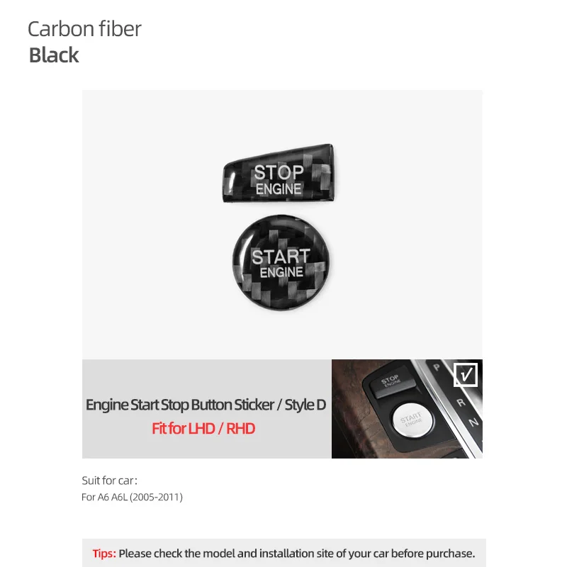 Carbon Fiber Engine Ignition Start/Stop Button Trim Stickers - Car Interior Decoration Accessories