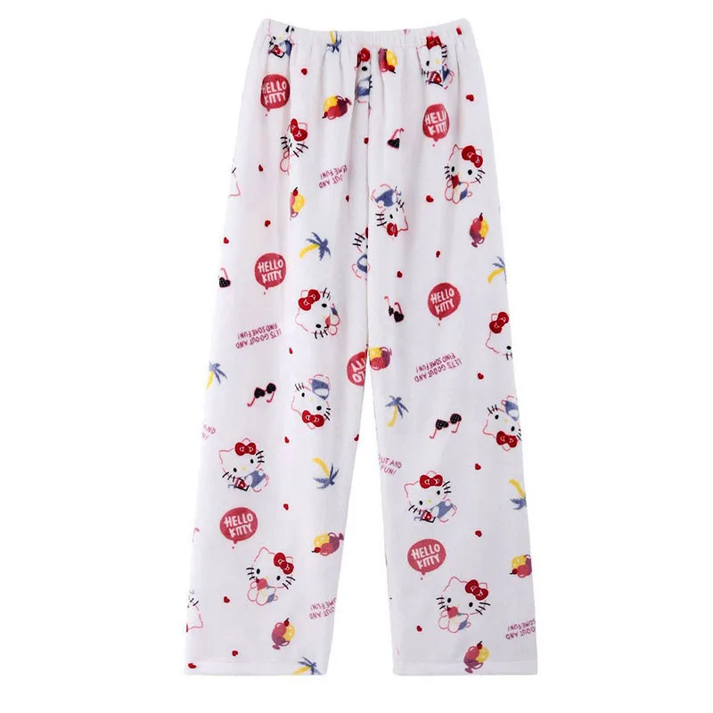 

Kawaii Hello Kitty фланелевые пижамные брюки аниме Sanrios осень-зима мягкие удобные коралловые бархатные теплые брюки для девочек Подарки