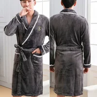 Grande taille épaisse flanelle hommes Robe Kimono peignoir Robe corail vêtement de nuit en polaire vêtements de maison automne hiver vêtements de nuit vêtements de salon 4