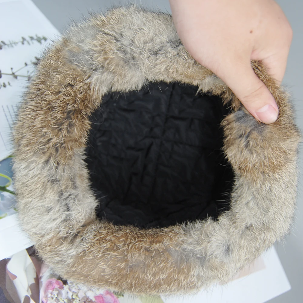 2024 Unisex Winter Warm Real Rabbit Fur Bomber Hat Natural Quality Rabbit Fur Hats Russian Outdoor 100% Genuine Rabbit Fur Caps