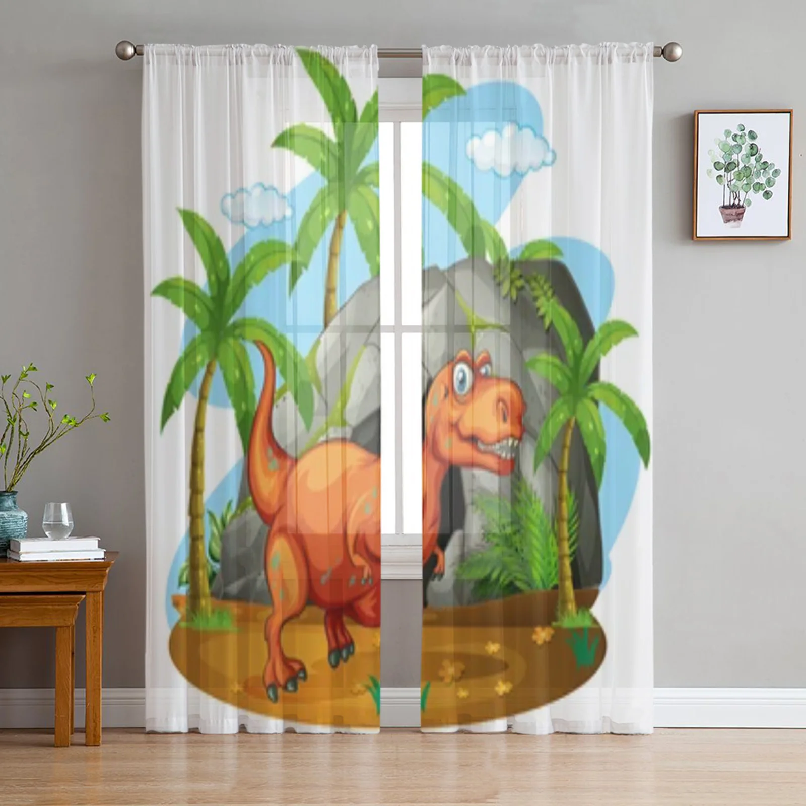 

Dinosaur In Nature Chiffon Sheer Curtains For Living Room Bedroom Decoration Window Tulle Curtains Drapes