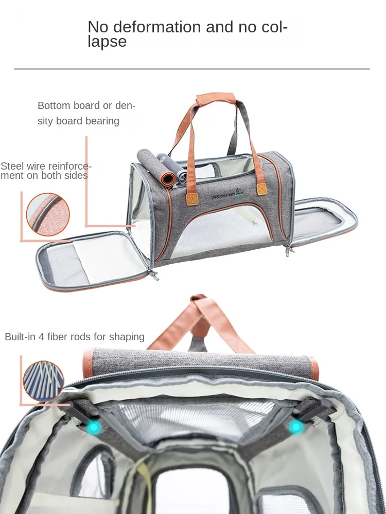 Large Capacity Cat Carrier Bag, Adjustable Strap, Pet Carrying Handbag, Collapsible Shoulder Bag for Outdoor Travel