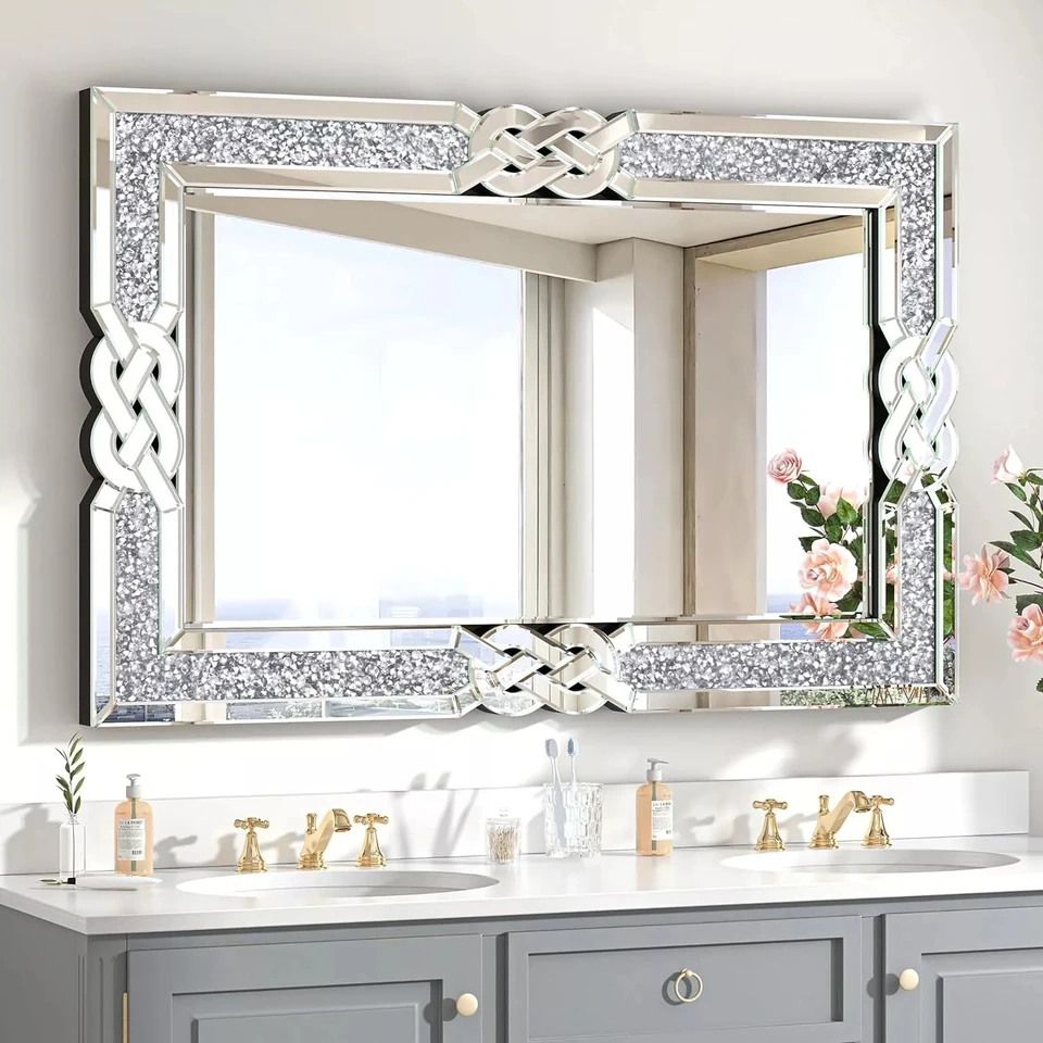 Stylish Rectangular Crushed Diamond Wall Mirror