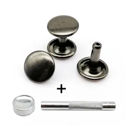 50 - Pack High - Quality Metal Double Cap Round Rivets with Tool - Ideal for Leatherwork and Crafting (Gun black with tools)