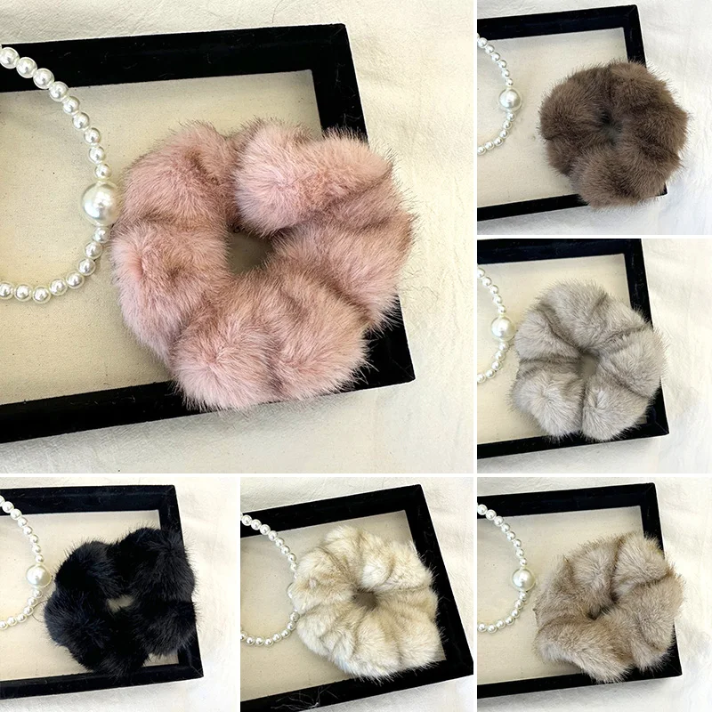 

Fashion Trend Scrunchie Plush Scrunchies Faux Fur Hair Ring Head Rope Elastic Hair Band Hair Ties Fluffy Soft Autumn Winter