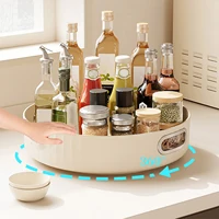 Creamy White Rotatable Round Tray Countertop Multi Purpose Storage Tray Rotating Storage Rack 1