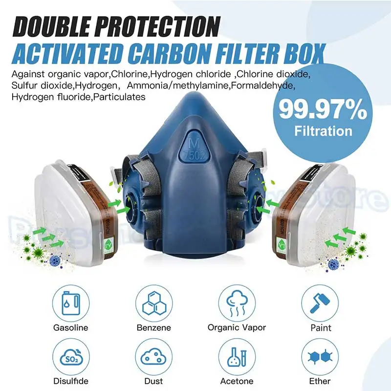 18in1 7502 Dust Gas Respirator Half Face Dust Mask For Painting Spraying For 3M