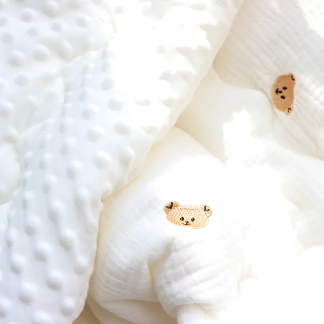 두꺼운 모슬린 면 자수 곰 호랑이 아기 이불
