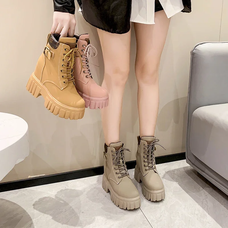 10cm Woman Hidden Wedges Boots Chunky Platform Women's Ankle