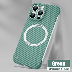 Ultra Thin Carbon Fiber Magnetic Case with Magsafe Wireless Charging - Frameless Cover for 18ProMax (Green)
