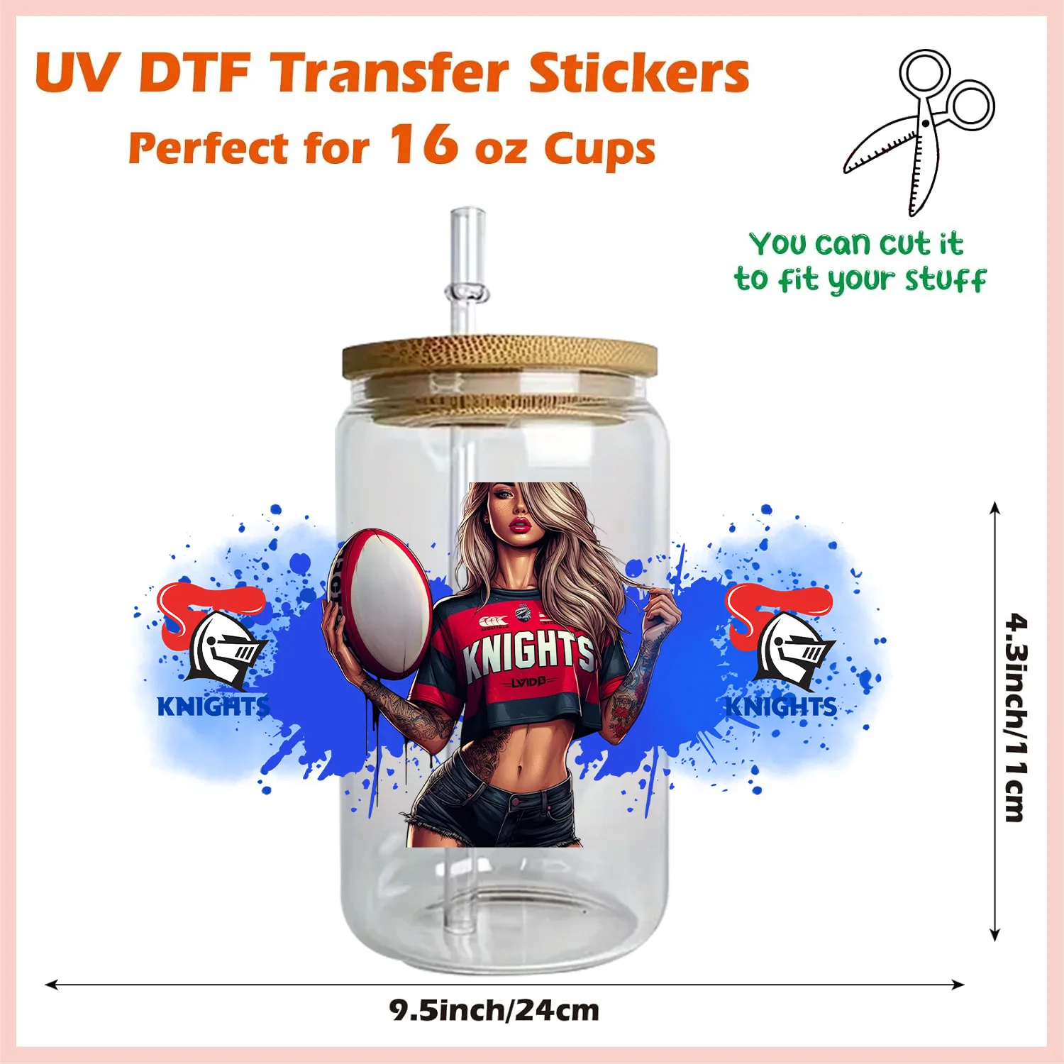 American football team peel waterproof DIY Decals 3D transfers uvdtf crystal stickers 16oz uv dtf cup wraps for Libbey Glasses
