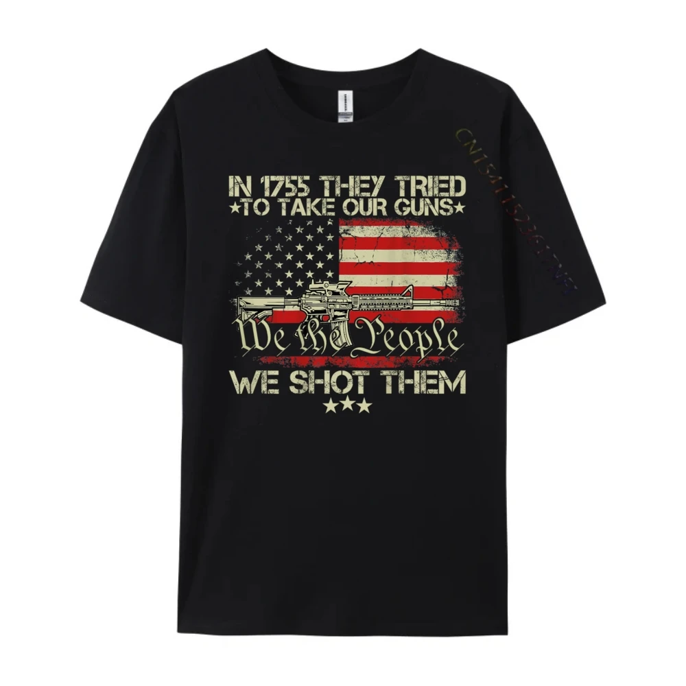 In 1775 They Tried To O Neck T Shirts Thanksgiving Day Tops Tees Short Sleeve Funny All Cotton Funny Tops Tees Normal Mens In 1775 They Tried To Take Our Guns We Shot Them Back_B9120 black